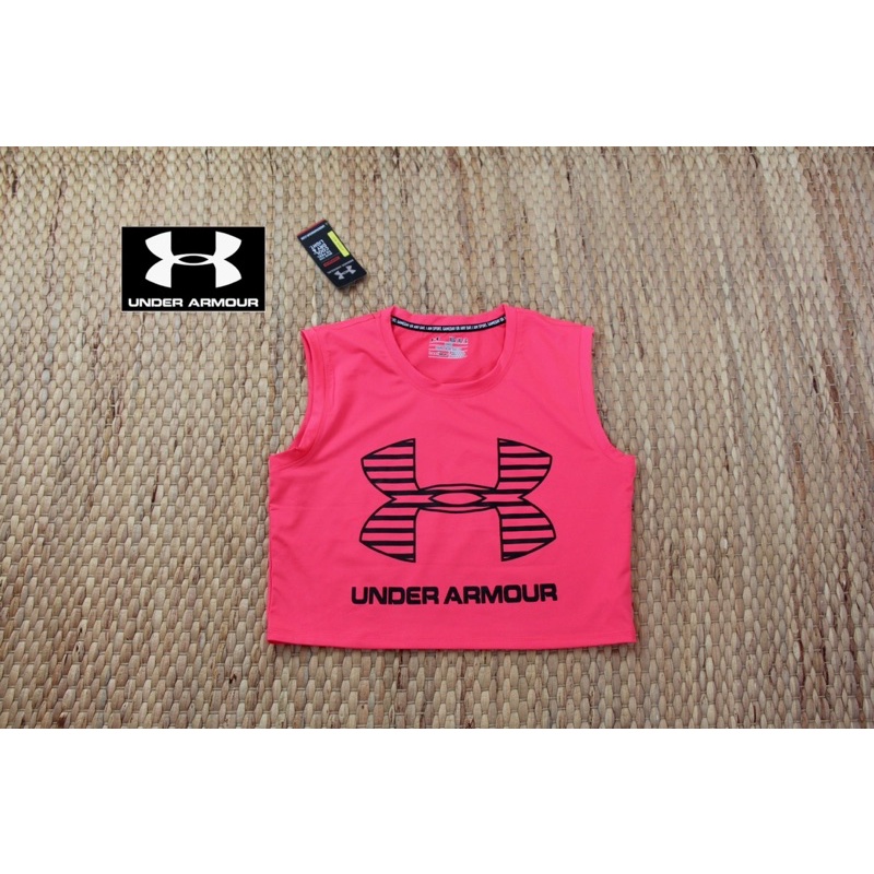 under-armour-แท้-ผ้าออกกำลังกายยืดหยุ่น-เสื้อออกกำลังกายทรงครอป-มือ-1-สวยมาก-ป้าย-xl-อก-34-36-ยาว-17