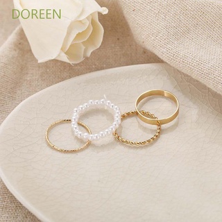 Doreen ชุดแหวนไข่มุกทรงกลมเครื่องประดับแฟชั่นสไตล์เกาหลี 4 ชิ้น / ชุด