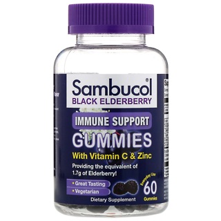 New💥pre order 💥🇺🇸 Sambucol Black Elderberry, Immune Support Gummies with Vitamin C &amp; Zinc, Natural Berry, 60 Gummies