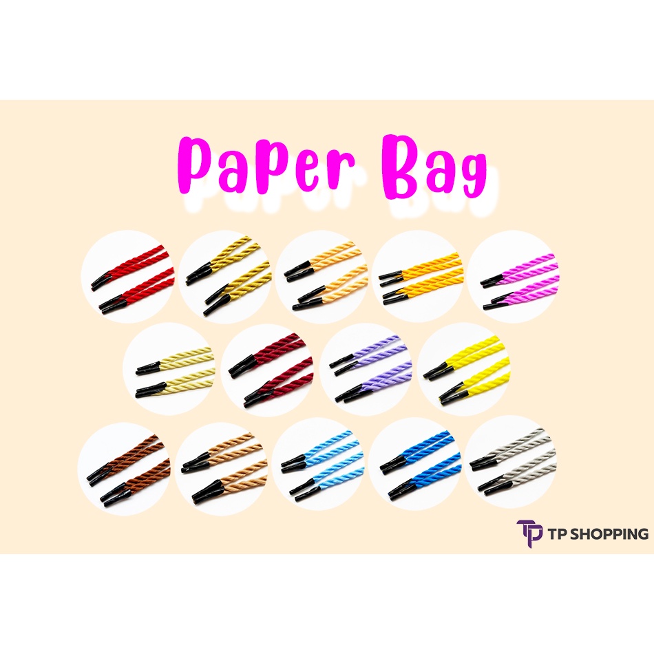 ภาพหน้าปกสินค้า**สีล้วน 14 สี** (100 เส้น) เชือกหูถุงกระดาษ นิ่ม Paper Bag กล่องกระดาษ ความยาว 14 นิ้ว ปั้มปีก (TPshopping) จากร้าน tee.chaiworasilp บน Shopee