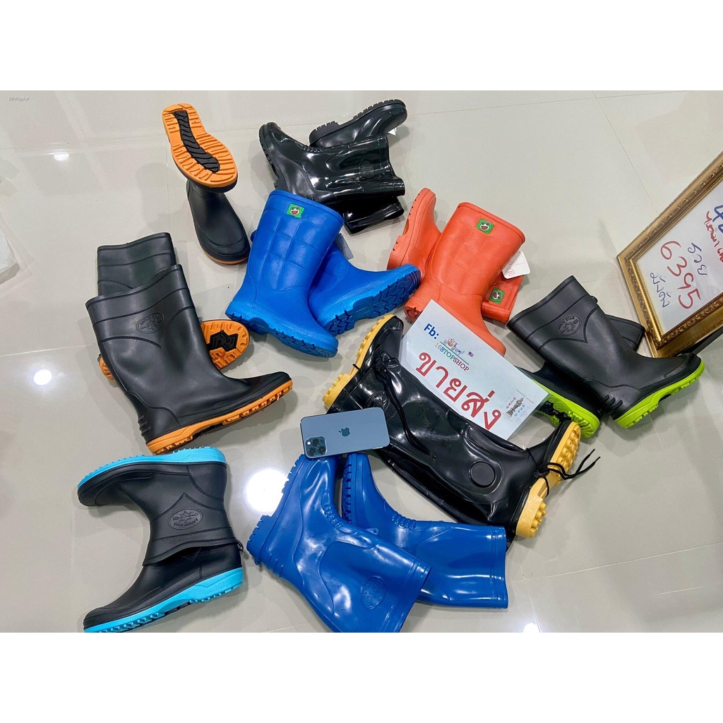 รองเท้าบูทกันน้ำ-arrow-star-a991-ถูกสุดในไทย-ส่ง-22บ-12-นิ้ว-บู๊ตสั้นสีสันสดใส-rain-rubber-boots-ทำนา-ทำสวน-ตลาดสด-168