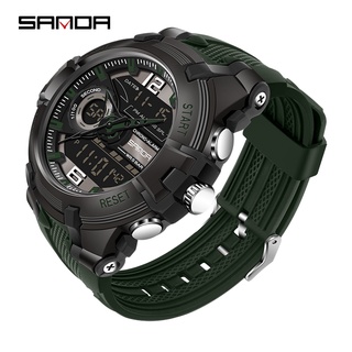 สินค้า SANDA นาฬิกาข้อมือควอตซ์ มีไฟ LED กันน้ำ หรูหรา สไตล์ทหาร สำหรับผู้ชาย 6008