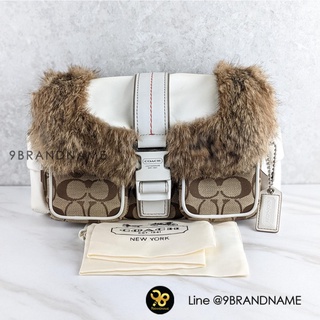 USED COACH 3589 Signature Shoulder Bag Canvas Nylon Rabbit Fur Beige White Brown CO00235 Size 11 อปก. ถุงผ้า 4,900 _____