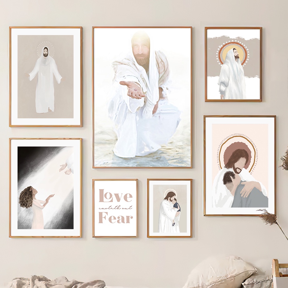 โปสเตอร์ภาพวาดผ้าใบ-รูปพระเยซู-และเด็กผู้หญิง-และเด็กผู้ชาย-สไตล์นอร์ดิก-สําหรับตกแต่งผนัง-ห้องนั่งเล่น