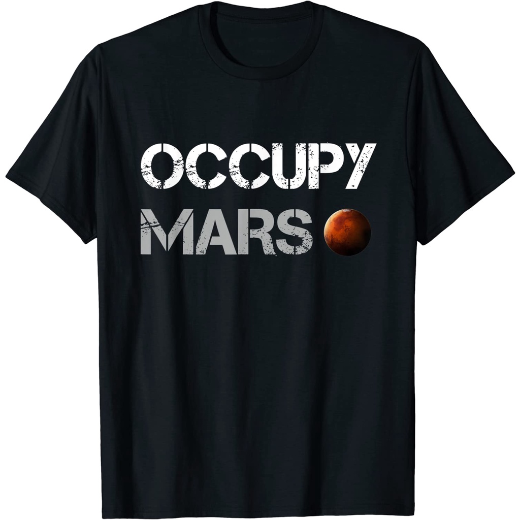 เสื้อยืดลําลอง-ผ้าฝ้ายแท้-พิมพ์ลาย-occupy-mars-space-explorer-แฟชั่นสําหรับผู้ชาย