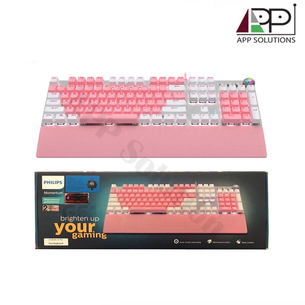 philips-keyboard-คียบอร์ด-gaming-mechanical-รุ่นspk8614-grey-punk-pink-white-pink