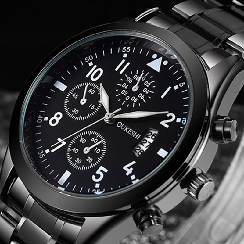 นาฬิกาข้อมือเจนีวาสำหรับผู้ชายสีดำกันน้ำ-นาฬิกา