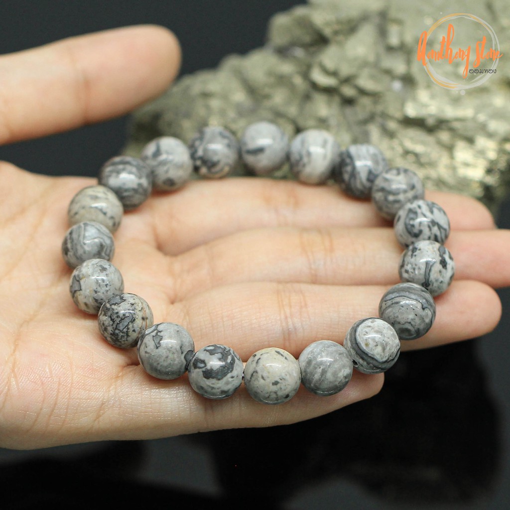 หินซิลเวอร์เลชอาเกต-ขนาด-10-มิล-silver-lace-agate-กำไลหินมงคล-ช่วยเสริมความสามัคคี-หินสี-กำไลหิน-หินสีเทา-by-ออมทอง