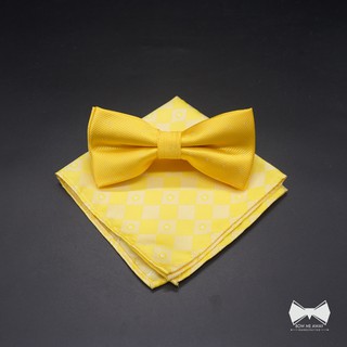 เซ็ทหูกระต่ายสีเหลือง+ ผ้าเช็ดหน้าสูท-Yellow Bowtie + Pocket square