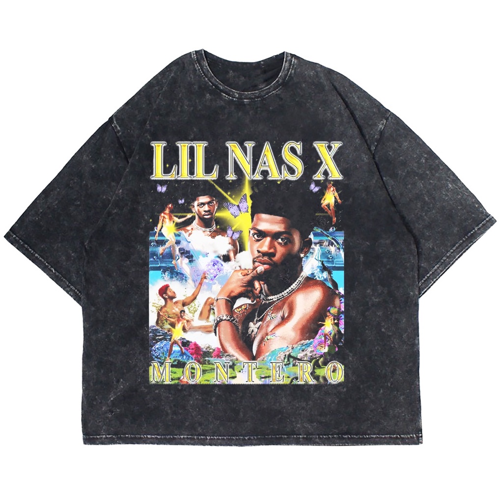 เสื้อยืดผ้าฝ้ายพิมพ์ลายเสื้อยืดแขนสั้น-พิมพ์ลาย-nas-x-montero-washing-vintage-rap-สําหรับผู้ชาย