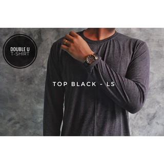 ออกใบกำกับภาษีได้ - Top Black - Long Sleeve (เสื้อยืดแขนยาว - สีดำผ้าท็อปดราย์) ** เสื้อยืดซักไม่ต้องรีด ** ไม่มีการเย็บตะเข็บข้างตัวเสื้อ