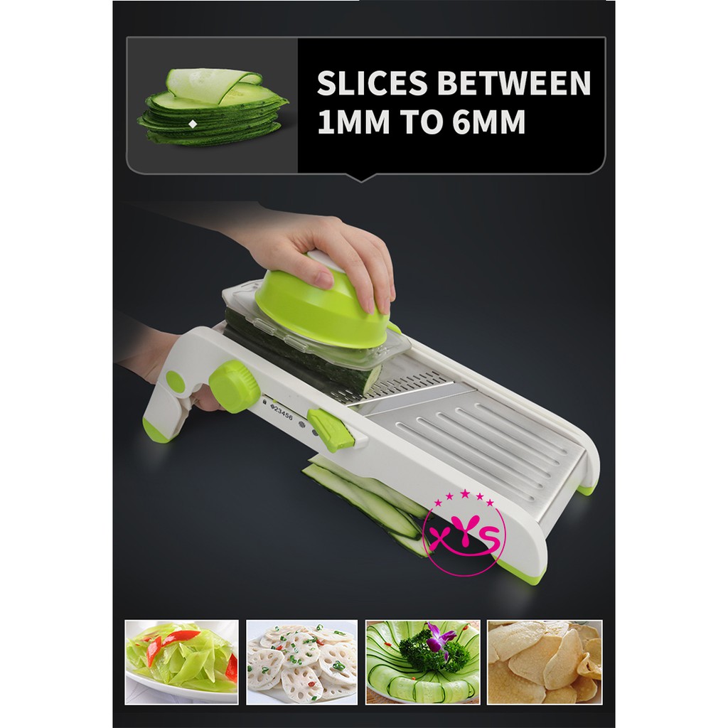 smart-mandoline-slicer-เครื่องสไลด์ผัก-หั่นผักและผลไม้-หั่นมันฝรั่ง-สีเขียว-ใบมีดถอดลับได้