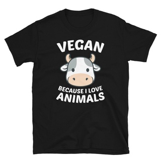 เสื้อยืดโอเวอร์ไซส์เสื้อยืด พิมพ์ลายสัตว์ Vegan Because I Love สีดํา เหมาะกับของขวัญ สําหรับผู้ชายS-4XL
