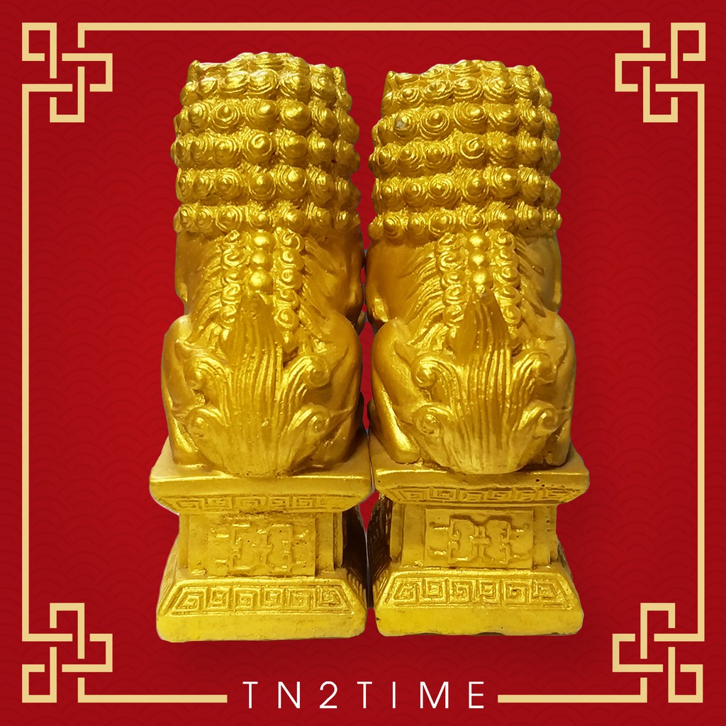 tn2time-สิงห์โตคู่-สีทอง-รูปปั้นหินทราย-สูง-4-5-นิ้ว-ช่วยสลายพลังปราณชี่พิฆาต-และช่วยเรียกโชคลาภ