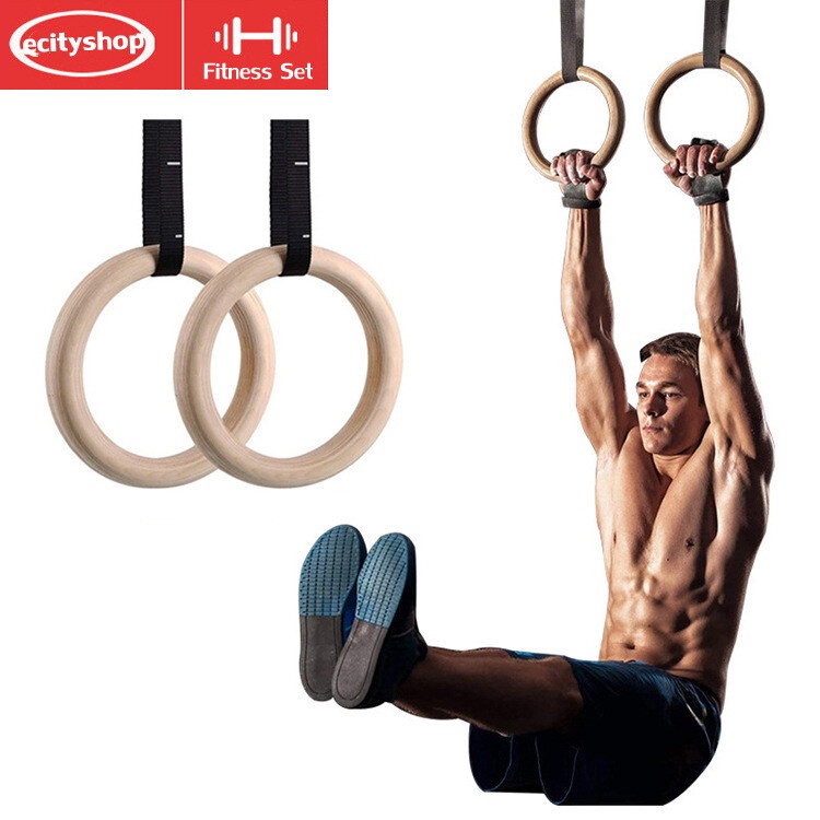 ยิมนาสติกแหวนโ Home Gym Rings Birch Wood Gymnastic Rings Exercise ...