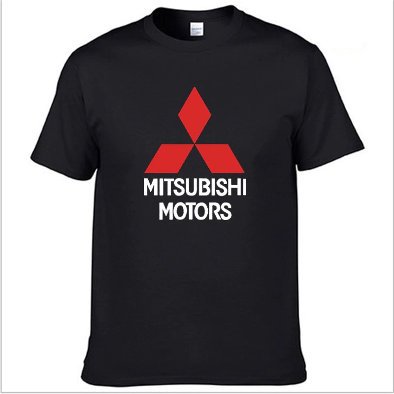 mitsubishi-เสื้อยืดแขนสั้นผ้าฝ้ายพิมพ์ลายโลโก้มิตซูบิชิสําหรับผู้ชาย