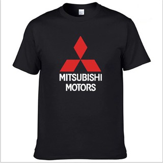 MITSUBISHI เสื้อยืดแขนสั้นผ้าฝ้ายพิมพ์ลายโลโก้มิตซูบิชิสําหรับผู้ชาย