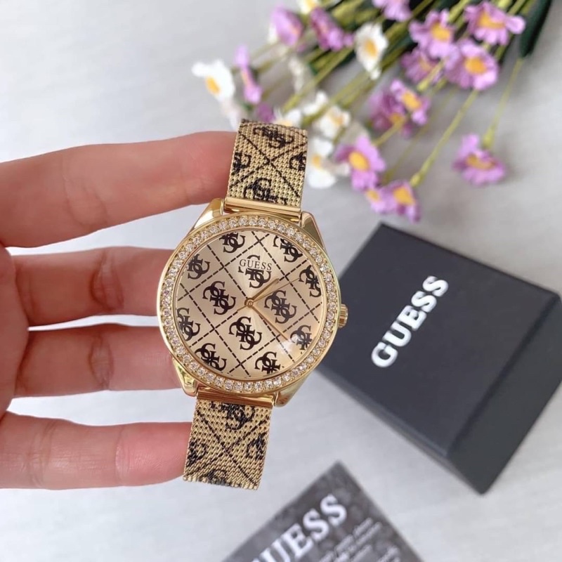 ผ่อน0-นาฬิกา-guess-สายถักแน่นๆ-โลโก้-g-รุ่น-u1279l2-หน้าปัด-38-มิล-สายแสตนเลส-สีทอง