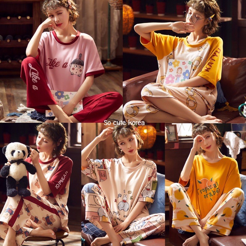 flash-sale-ชุดนอน-กางเกงขายาว-ชุดนอนเซต-ผ้าคอตตอน-น่ารักมากก-พร้อมส่ง