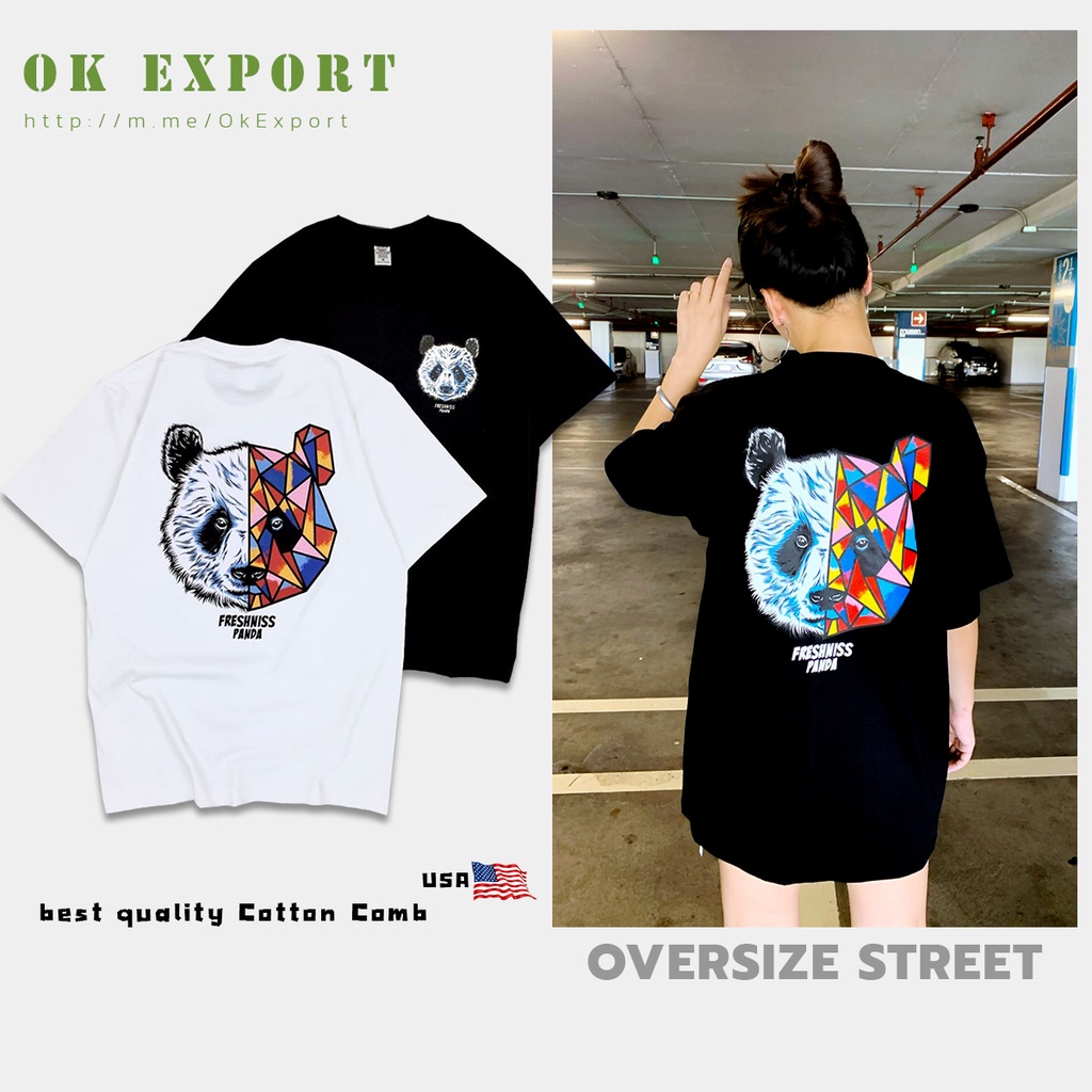 เสื้อยืดผ้าฝ้ายแขนสั้นเสื้อยืดลายยอดฮิต-panda-oversize-เนื้อคอตตอน-usa-พร้อมส่ง-ใส่คู่ใส่เดียวก็เท่