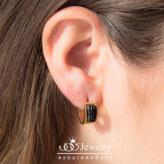 555jewelry ต่างหูห่วงแฟชั่นดีไซน์สวย รุ่น MNC-ER683-B2 - สี ทอง-ดำ(Gold)