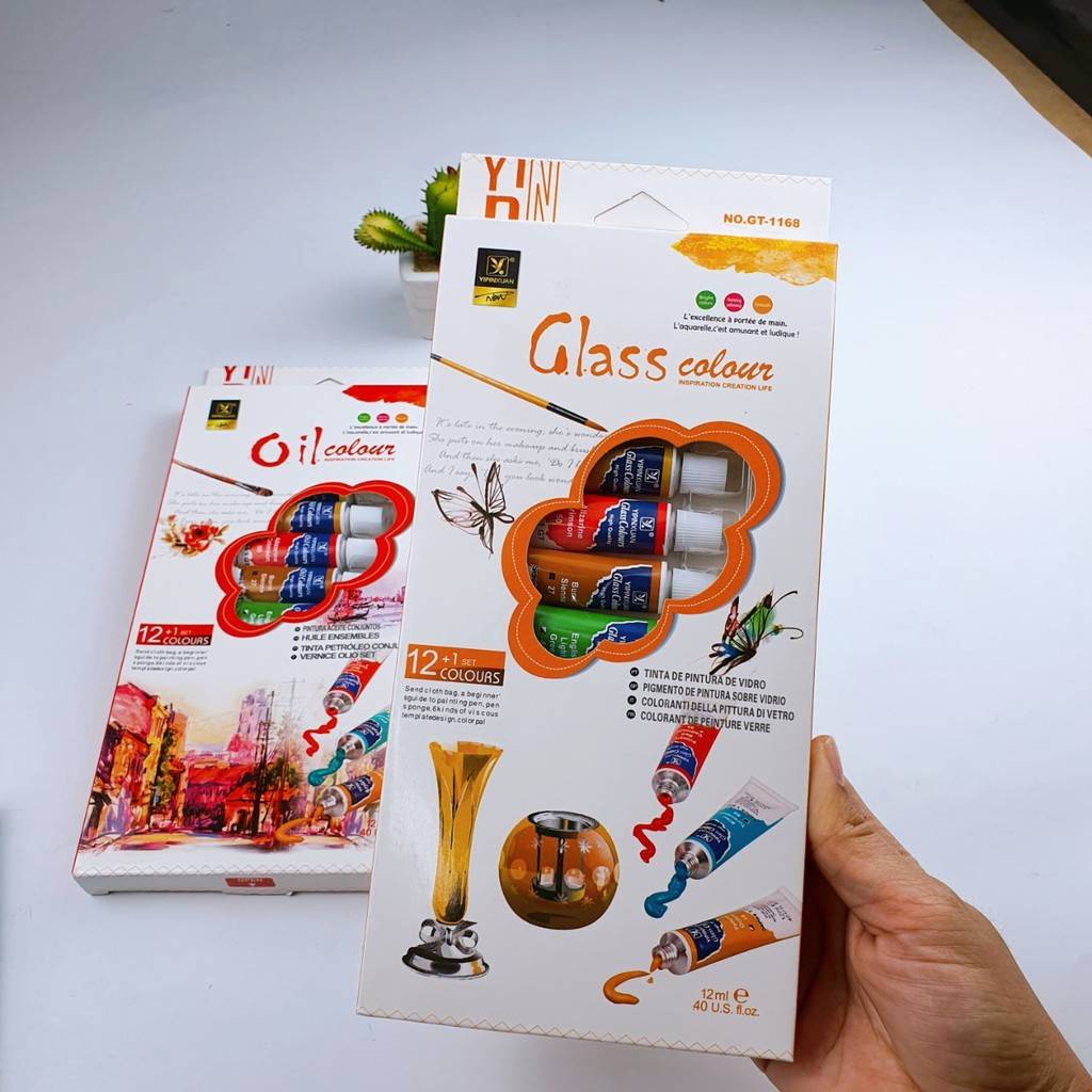 ชุดสี-12-1set-colours-สีน้ำมัน-สีอะคิริค-สีเพ้นท์แก้ว-สีเพ้นท์เสื้อ-12-ml-แถม-พู่กัน-สีสวยสีสด-ชุดใหญ่-จำนวน1ชุด