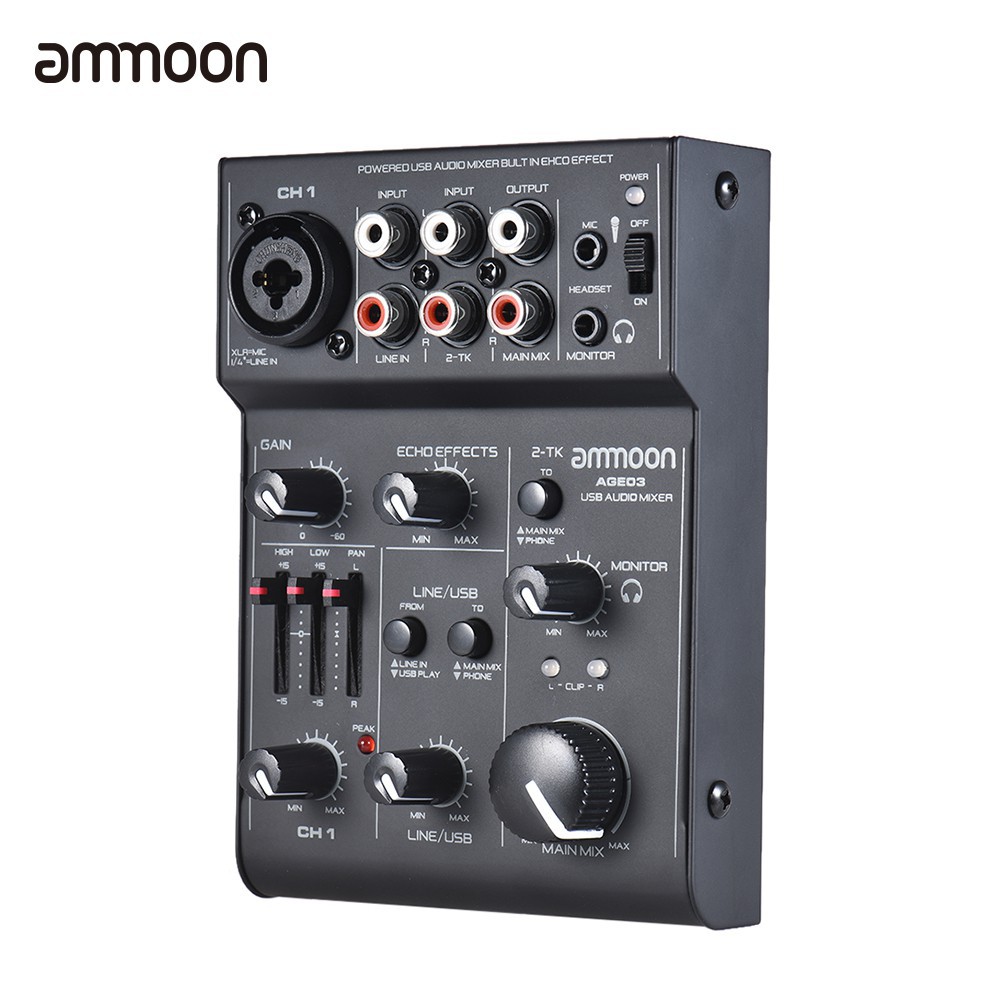 ราคาและรีวิวammoon AGE03 มิกเซอร์คอนโซลดิจิตัล แบบ 5 ช่อง มีช่องเสียบ USB ในตัว สำหรับการบันทึกเสียง