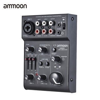 ammoon AGE03 มิกเซอร์คอนโซลดิจิตัล  แบบ 5 ช่อง มีช่องเสียบ USB ในตัว สำหรับการบันทึกเสียง