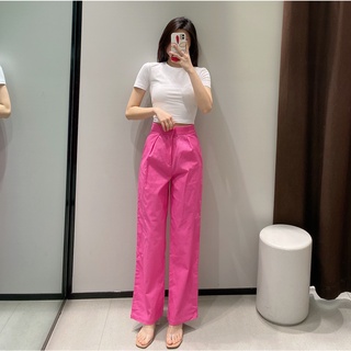 Zara กางเกงขากว้าง เอวสูง ลําลอง เข้ากับทุกการแต่งกาย แฟชั่นสําหรับสตรี7385577 7385/577
