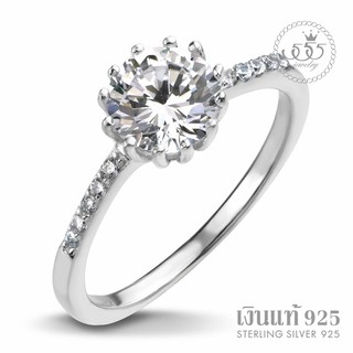 555jewelry แหวนเงินแท้  Silver 925 แหวนEngagement ring ฝังเพชรCZทรงกลมเม็ดกลาง รุ่น MD-SLR047