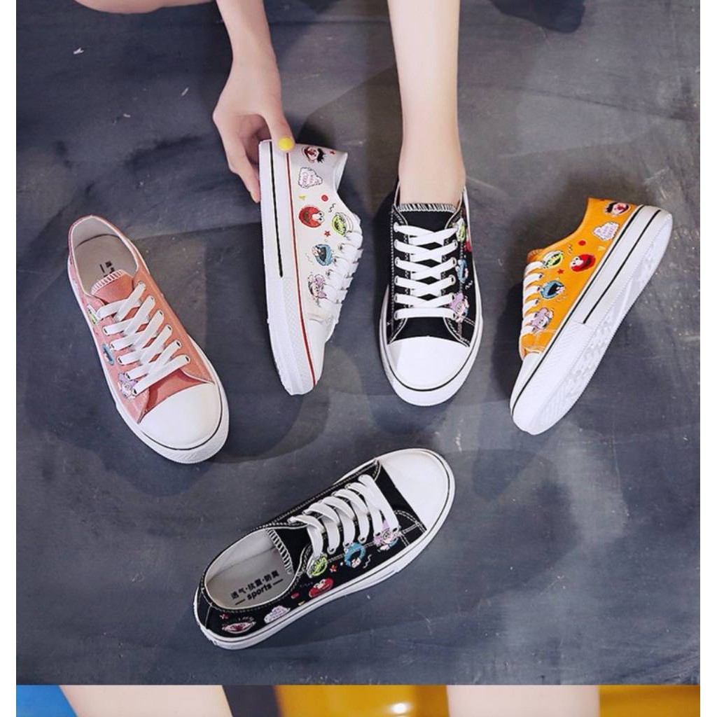 hot-รองเท้าผ้าใบแฟชั่นผู้หญิง-แต่งลายด้านข้างอิโมจิ-คุ้มค่าคุ้มราคา-f006