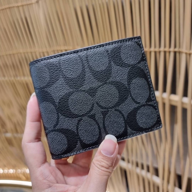 ส่งฟรี-coach-f74993-compact-id-wallet-in-signature