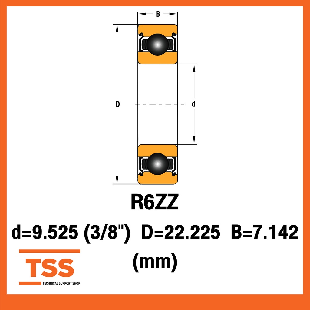 R6ZZ ตลับลูกปืนเม็ดกลม ฝาเหล็ก 2 ข้าง R6-2Z (DEEP GROOVE BALL BEARINGS ...