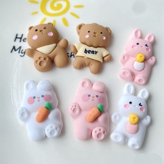 Cartoon Beige Coffee Bunny and Bear Resin Flatback Diy Hairpin Mobile Phone Case Decoration Accessories