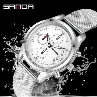 Sanda นาฬิกาข้อมือควอตซ์แฟชั่น สายแสตนเลส กันน้ํา สําหรับบุรุษ
