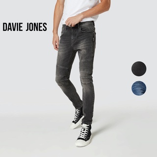 DAVIE JONES กางเกงยีนส์ ผู้ชาย ทรงเทเปอร์ สกินนี่ สีดำ สีกรม Tapered Skinny Fit Jeans in black navy CO0047BK CO0047NV