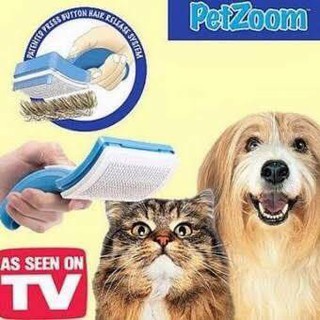 แปรงหวีขน สำหรับ สุนัขและแมว (สีฟ้า) PetZoom Self Cleaning Grooming Brush