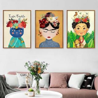 Color cartoon girl image decorative painting cute cat flower butterfly wall poster canvas bedroom hang pictures home decor no framed