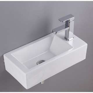 อ่างล้างหน้าเซรามิกทรงสี่เหลี่ยมแบบแขวน 25x50x12 Cm. (Hanging basin DD027 )