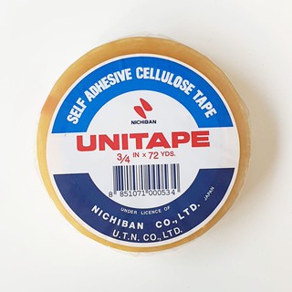 Unitape เทปใส กาวยาง 72 หลา เนื้อเทปผลิตจากฟิล์มเซลลูโลสจากวัสดุธรรมชาติ