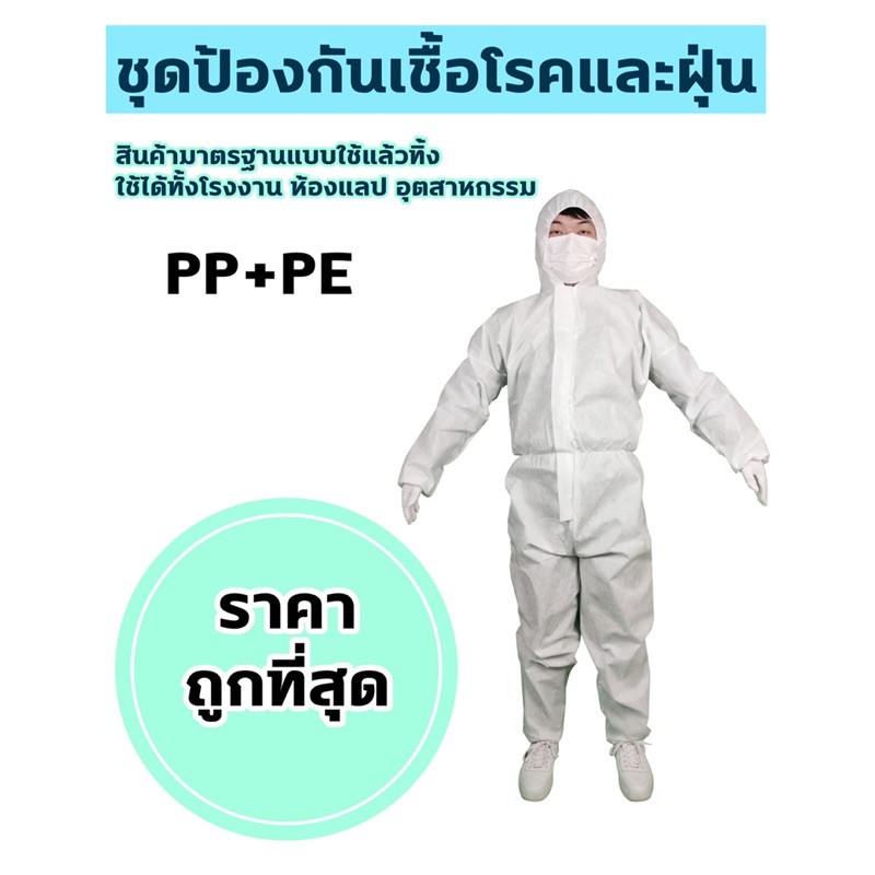 ภาพหน้าปกสินค้าพร้อมส่ง ชุดป้องกันเชื้อโรค PPE ป้องกันเชื้อโรค สารเคมี ฝุ่นละออง 60แกรม