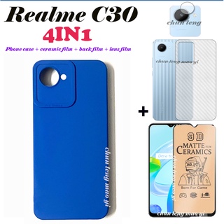 4in1 เคสโทรศัพท์มือถือ ซิลิโคนนิ่ม สีแคนดี้ พร้อมฟิล์มเซรามิค ฟิล์มเลนส์ ฟิล์มด้านหลัง สําหรับ Realme C30 Realme C35 C25 C25Y Realme Narzo 50i Prime