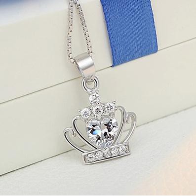 สร้อยคอจี้มงกุฎเงินสร้อยคอสร้อยเพชร-crown-pendant-necklace-silver-necklace-diamond-necklace