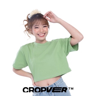 Cropver เสื้อยืดครอปผู้หญิงคอกลม สีเขียวมัชชะ สบายเวอร์ใส่ครอปเวอร์