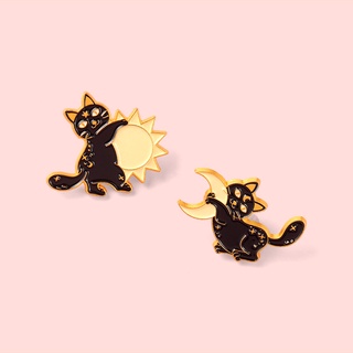 ภาพหน้าปกสินค้า2 Styles Lovely Black Cat Lapel Brooch Enamel Pin Moon Sun Star Backpack Badge Accessories Design Sense Collection Gift ที่เกี่ยวข้อง