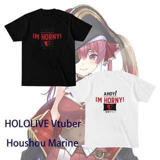 เสื้อยืดผ้าฝ้ายพิมพ์ลาย HOLOLIVE Vtuber Houshou Marine Design Tshirt Casual Long Sleeve Tops Cosplay Apparel Pullover ca