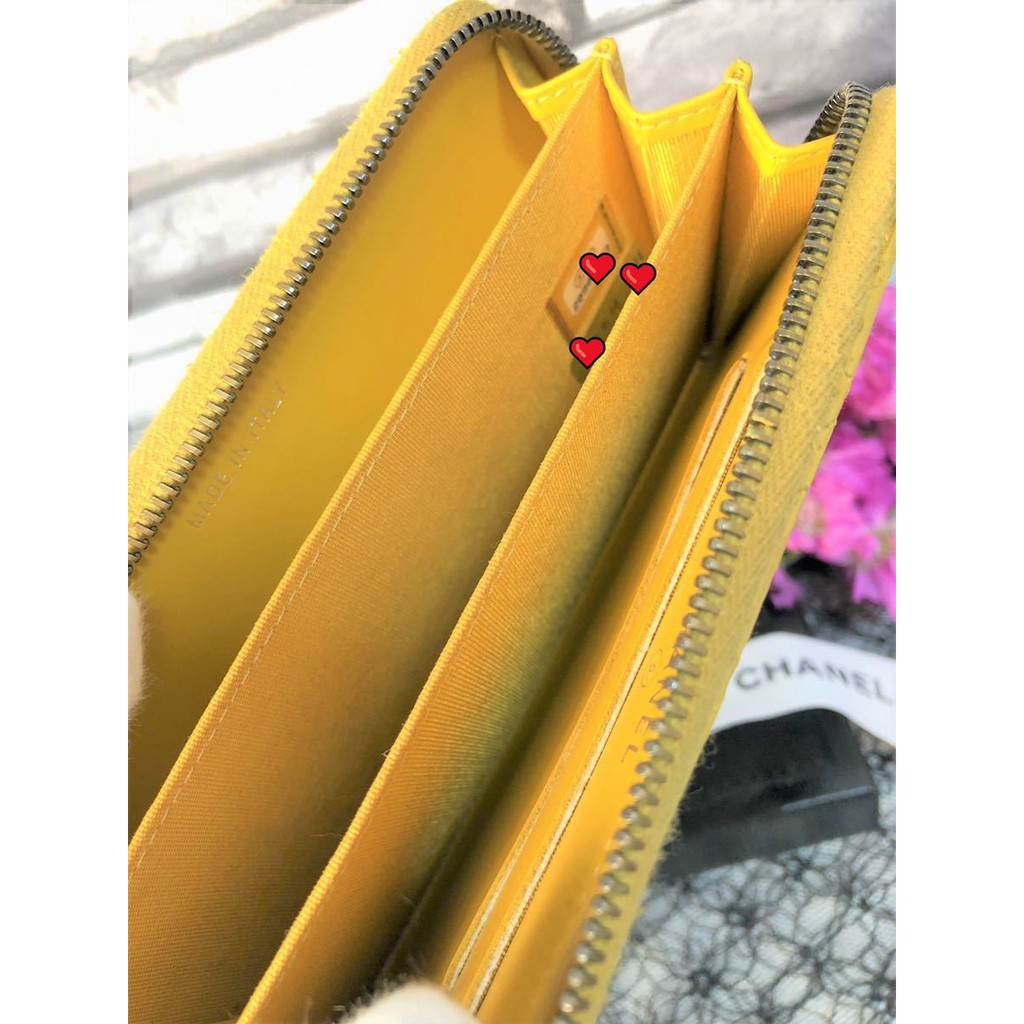 used-chanel-boy-wallet-yellow-สภาพ-95-เหมือนใหม่-ซื้อที่ญี่ปุ่น