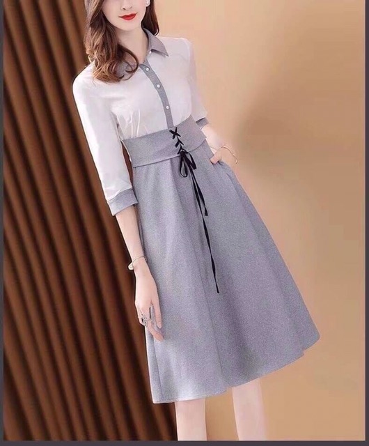 2muay-fashion-เดรสแฟชั่น-เดรสทำงาน-simple-shirt-dress-รุ่นffshirt-สีเทาขาว-size-m