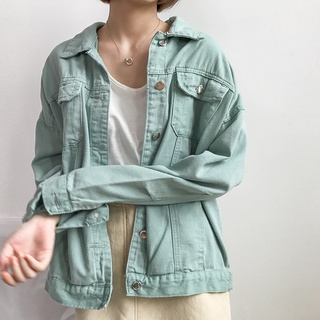 ภาพขนาดย่อของภาพหน้าปกสินค้าพร้อมส่ง  C18111 Pastel Denim jacket Korea Jacket เสื้อยีนส์แจ็คเกท สีmintgreen งานดีมาก จากร้าน chawy.boutique บน Shopee