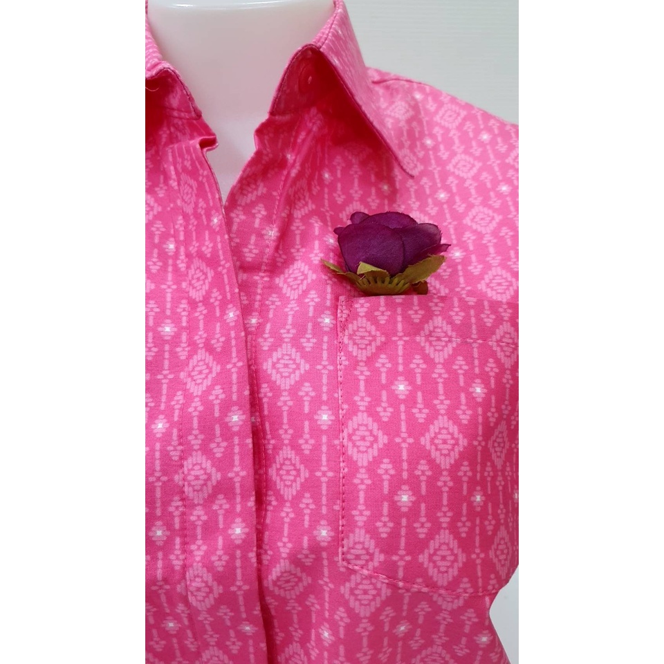 เสื้อเชิ้ตอัดกาวสีชมพูลายอาเซียน-ผู้หญิง-ผู้ชาย